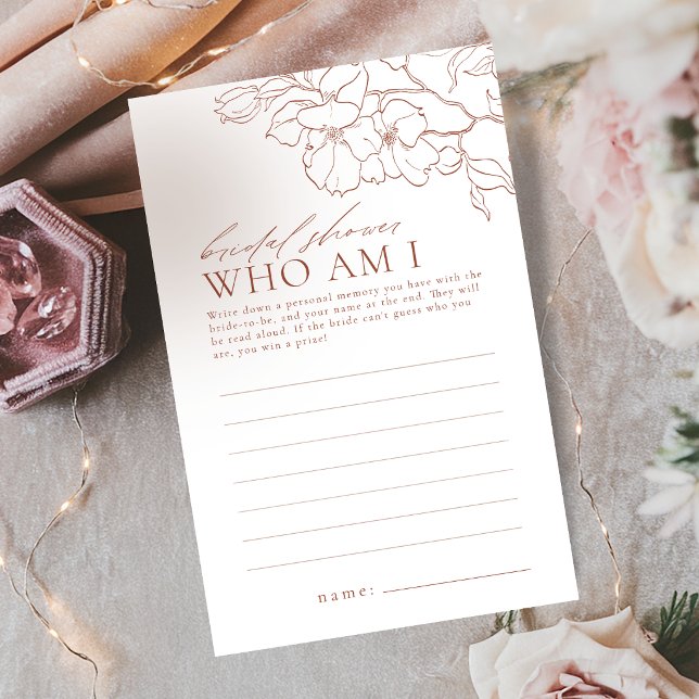 Jogo de chá de noiva "Quem sou eu floral enferruja (Rust floral who am I bridal shower game)