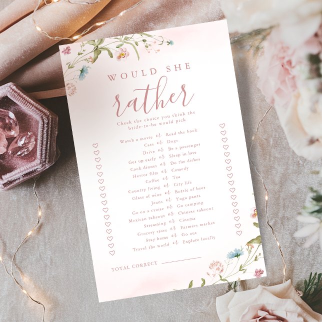 Jogo de chá de noiva 'Wildflower would she rather' (Wildflower would she rather bridal shower game)