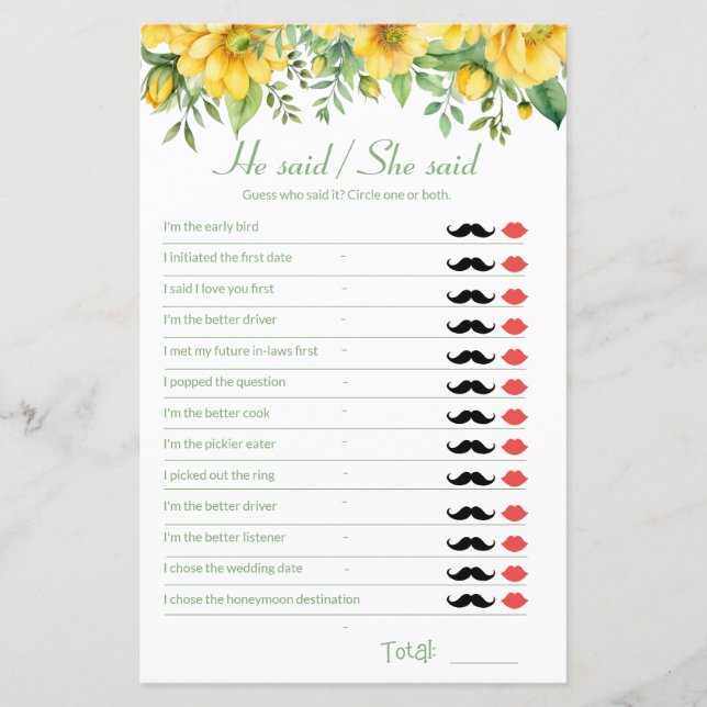 Jogo De Chá de panela Amarelo Disse Que Ela Disse (Frente)