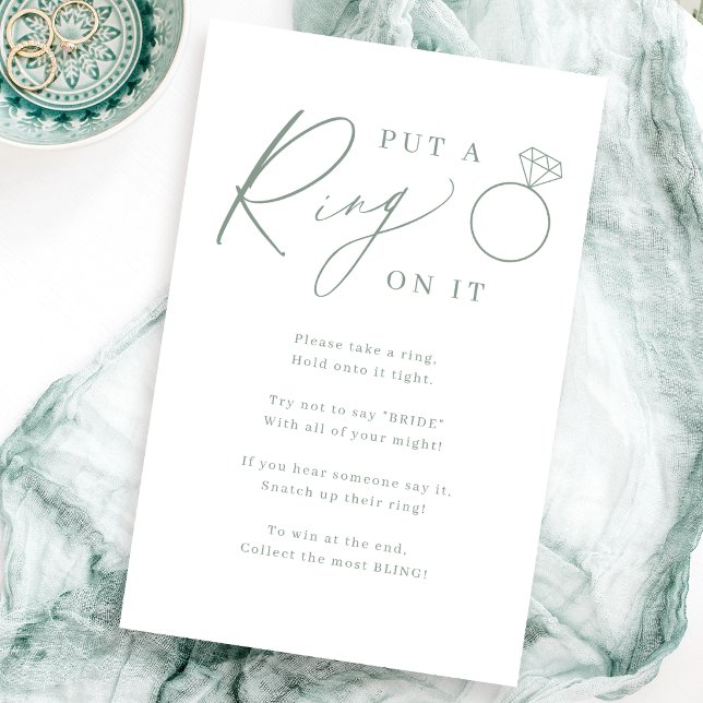 Jogo de chá de panela com anel sage (Sage script put a ring on it bridal shower game)