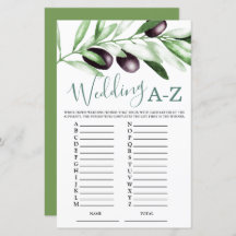 Jogo de Chá de panela de Azeitona A-Z de Casamento