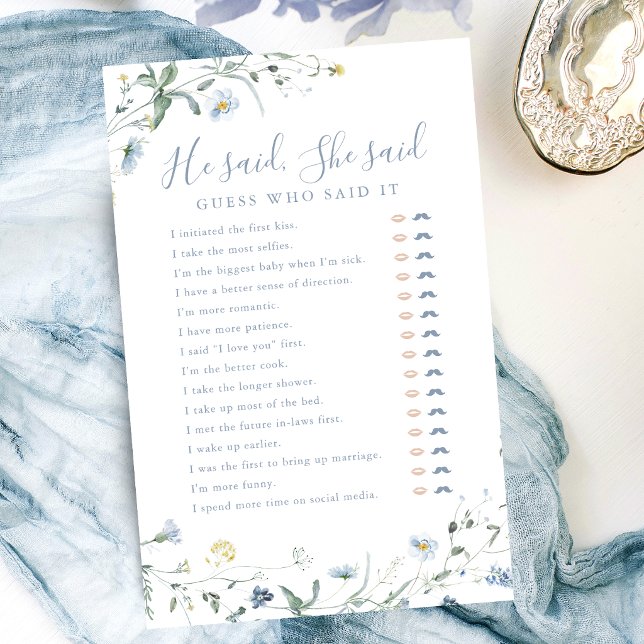 Jogo de chá de panela de noiva "Wildflower Ele dis (Wildflower He said She said bridal shower game)
