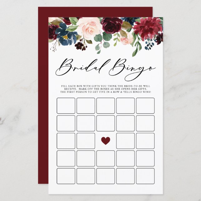 Jogo de Chá de panela Floral Bridal Bingo (Frente/Verso)