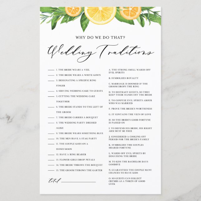 Jogo de Chá sobre Tradição de Casamento de Limões  (Frente)