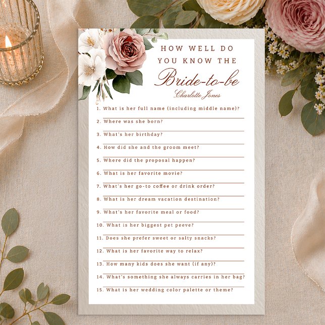 Jogo de Chuva de Noiva Floral Neutra – Conheça a N (Bridal Shower Card)