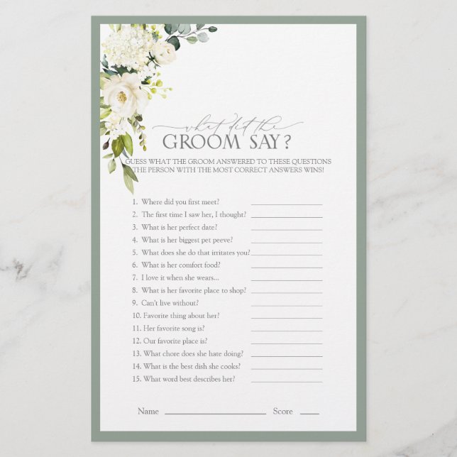Jogo de Chuveiro de Noiva Branco Cinza Verde Elega (Frente)