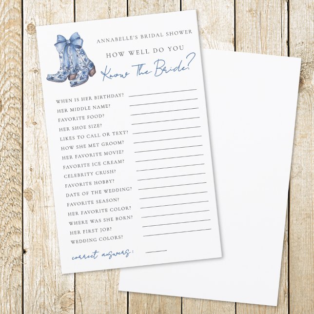 Jogo de Chuveiro de Noiva Caubói com Laço Azul Cou (Country Blue Bow Cowboy Bridal Shower Game)