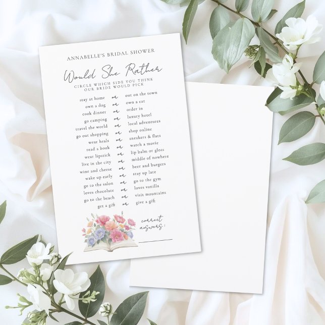 Jogo de Chuveiro de Noiva "Eu Preferiria" (Would Rather Book Bridal Shower Game)