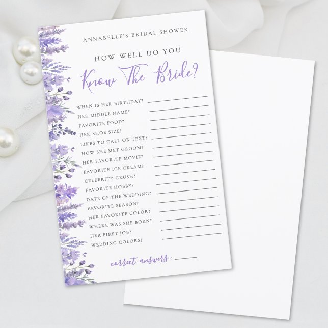 Jogo de Chuveiro de Noiva Floral Lavanda (Lavender Floral Bridal Shower Game)