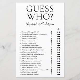 Jogo de Chuveiro de Noiva Guess Who