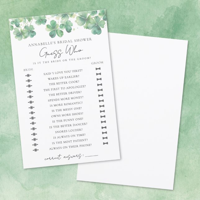 Jogo de Chuveiro de Noiva Shamrock Adivinhe Quem (Guess Who Shamrock Bridal Shower Game)