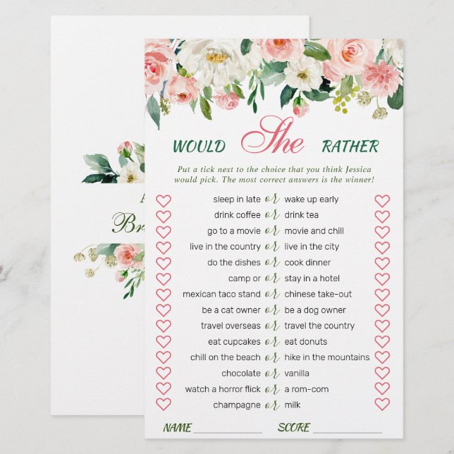 Jogo de Chuveiro Nupcial com Flores de Rosto Corad (Frente/Verso)