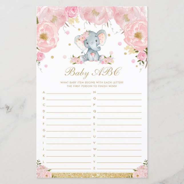 Jogo de Chuvinha de Bebê Elefante Floral ABC (Frente)