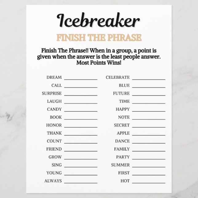 Jogo de Concluir a Frase Icebreaker (Frente)