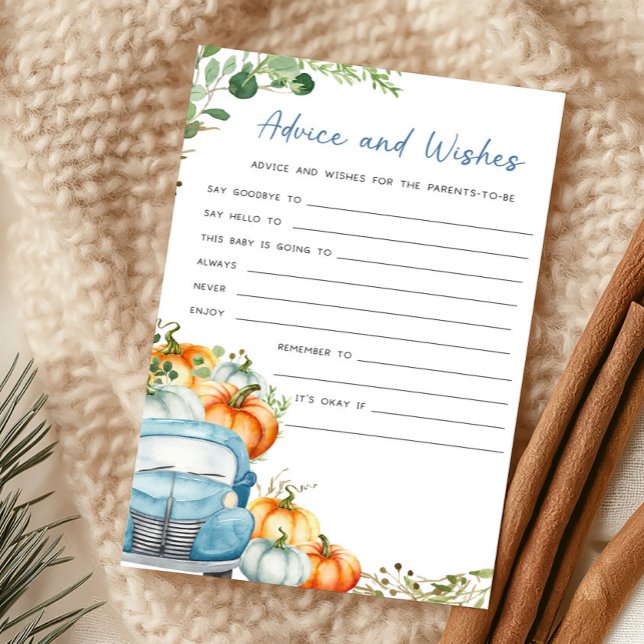 Jogo de Conselhos e Desejos do Caminhãozinho Azul  (Fall Pumpkin Blue Truck Baby Shower Advice and Wishes Game)