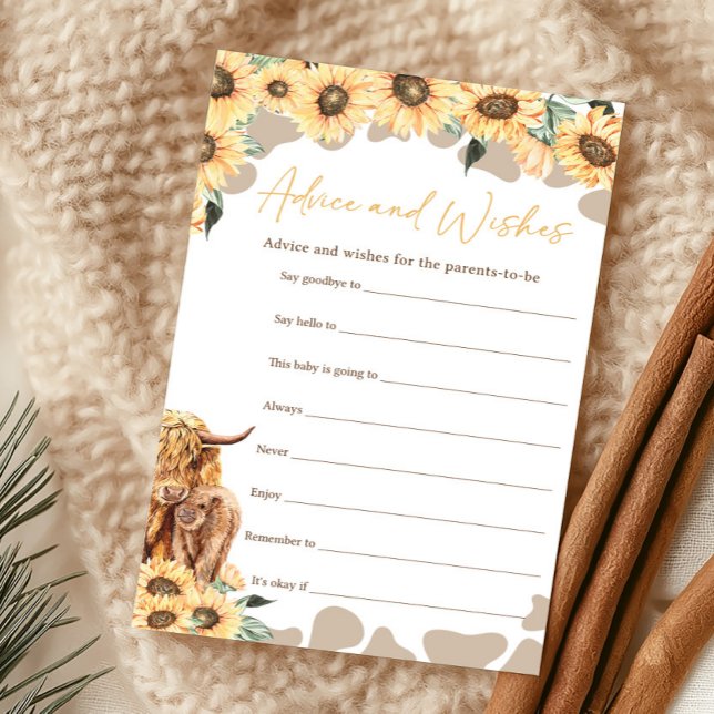 Jogo de Conselhos e Desejos do Girassol Highland C (Summer Holy Cow Baby Shower Advice and Wishes Game)