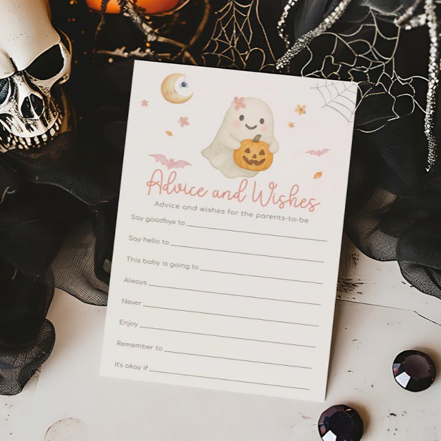 Jogo de Conselhos e Desejos Pink Halloween Little  (Girl Little Boo Baby Shower Advice and Wishes Game)