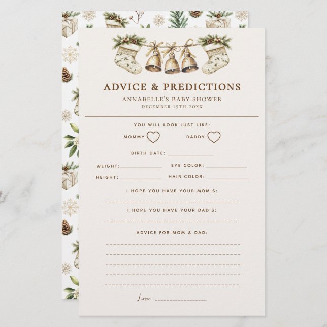 Jogo de conselhos e previsões de Chás de fraldas d (Frente/Verso)