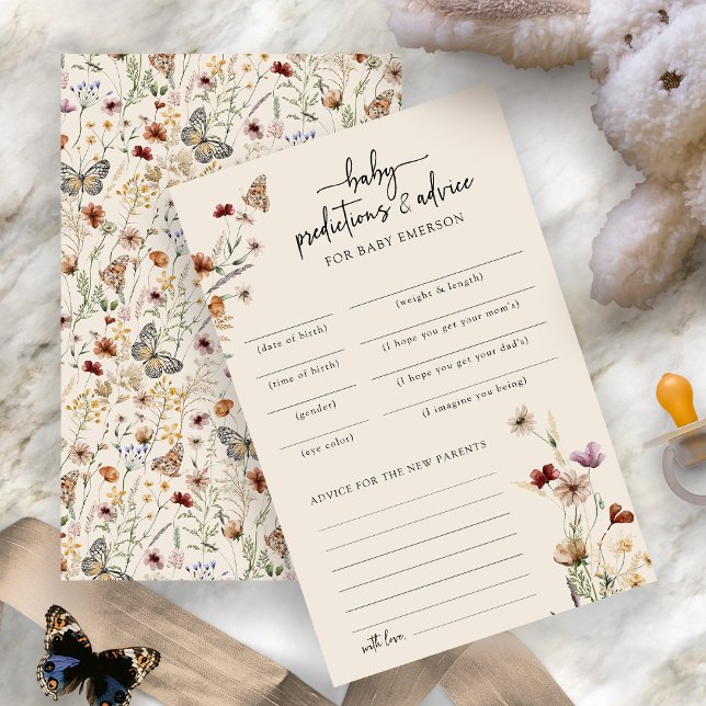 Jogo de Conselhos para Chá de Bebê Moderno (Watercolor Wildflower Modern Baby Shower Advice Game Card by Painted Paperie
)