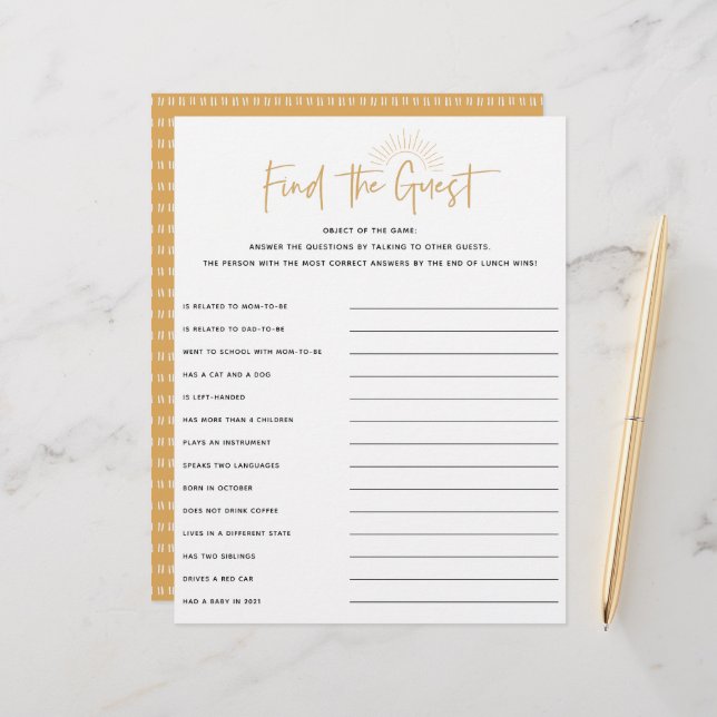 Jogo de Convidado do Boho Sunshine Chá de fraldas (Frente/Verso In Situ)