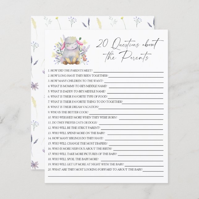 Jogo de cordeiro | 20 perguntas sobre os pais (Frente/Verso)