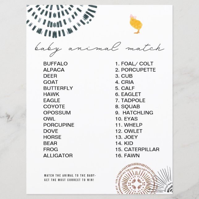 Jogo de Correspondência Animal do Chá de fraldas C (Frente)