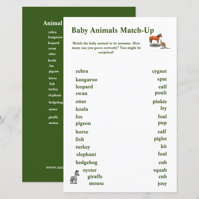 Jogo de Correspondência de Animais Diversos (Frente/Verso)
