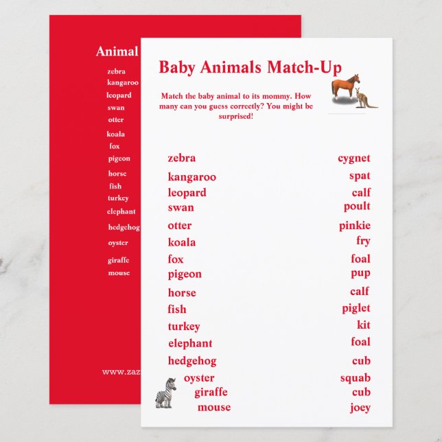 Jogo de Correspondência de Animais Diversos (Frente/Verso)