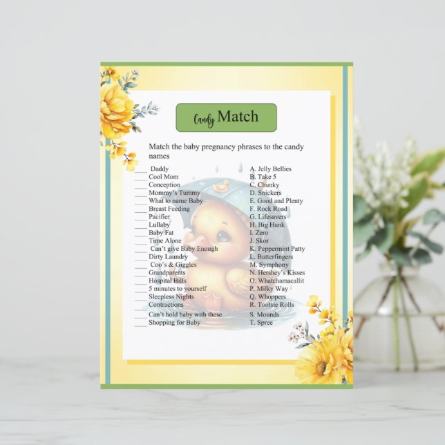 Jogo de correspondência entre doce e Chá de fralda (Em pé/Frente)