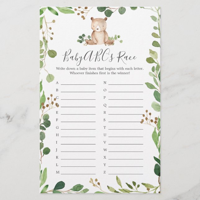Jogo de Corrida ABC do Chá de fraldas Urso (Frente)