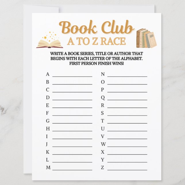 Jogo de Corrida de A a Z do Clube do Livro (Frente)