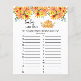 Jogo de corrida de nome de bebê floral de abóbora