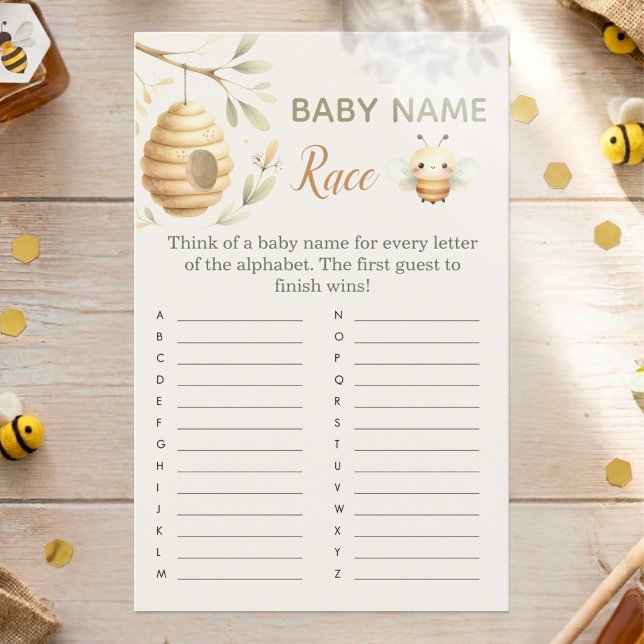 Jogo de corrida de nomes de bebê abelha Tema Ele o (Baby Name Race Baby Shower Game. He or She? What Will Baby Bee? Gender Reveal)