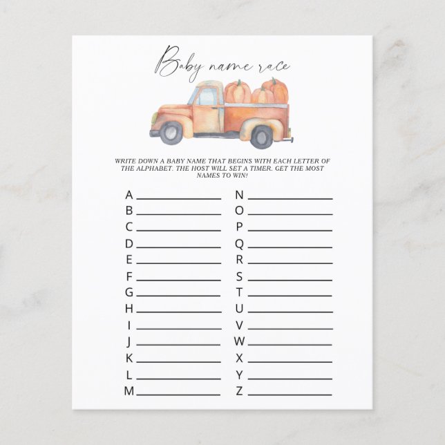 Jogo de corrida de nomes de bebê - Caminhão de abó (Frente)