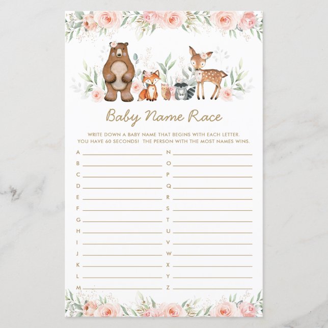 Jogo de Corrida de Nomes de Bebê Floral Animais da (Frente)