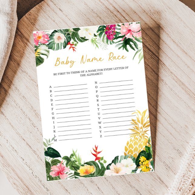Jogo de Corrida de Nomes do Chá de Bebê Abacaxi Al (Aloha Baby Shower Game)