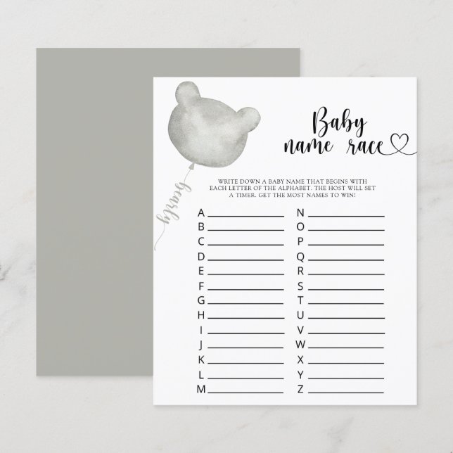 Jogo de corrida do nome Bear Bear (Frente/Verso)