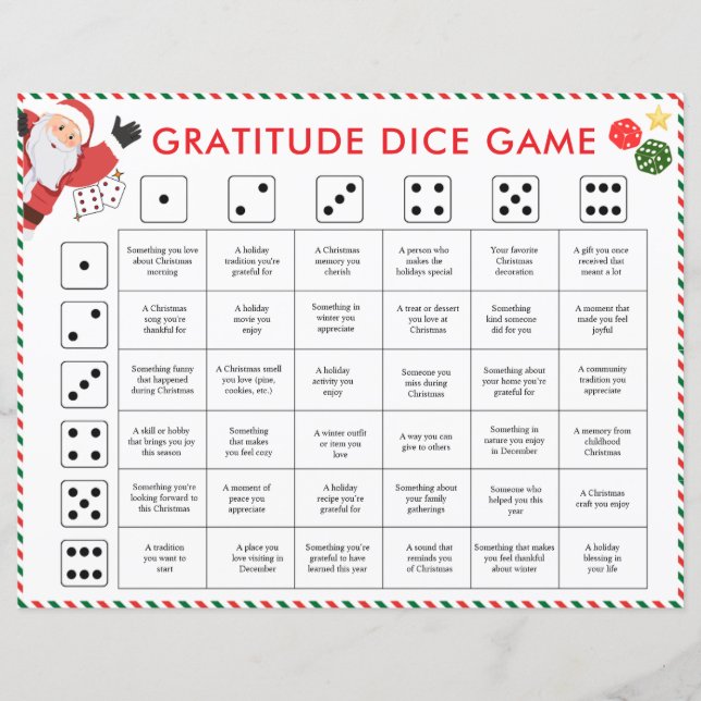 Jogo de Dados de Gratidão de Natal | Atividade de  (Frente)
