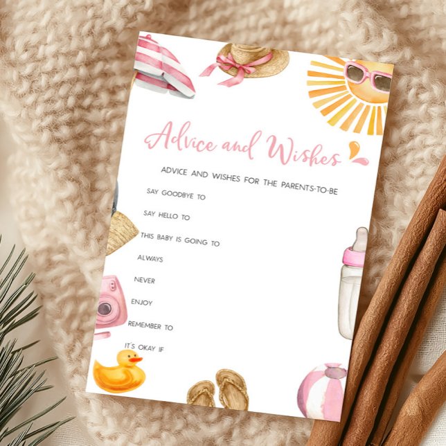 Jogo de Desejos e Conselhos para Chuveiro Pink Spl (Girl Summer Beach Baby Shower Advice and Wishes Game)