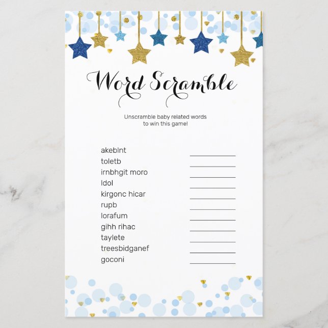 Jogo de Desembaralhar Palavras de Aquarela Twinkle (Frente)