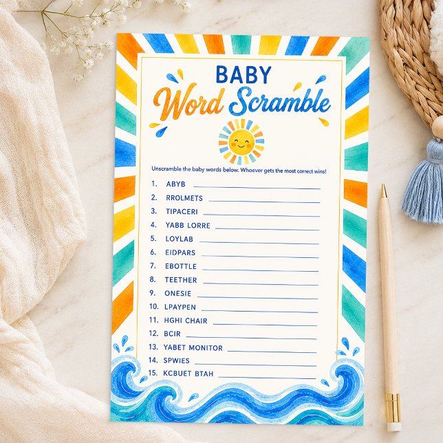 Jogo de Desembaralhar Palavras para Chá de Bebê En (Sunshine Baby Shower Game Sheet)
