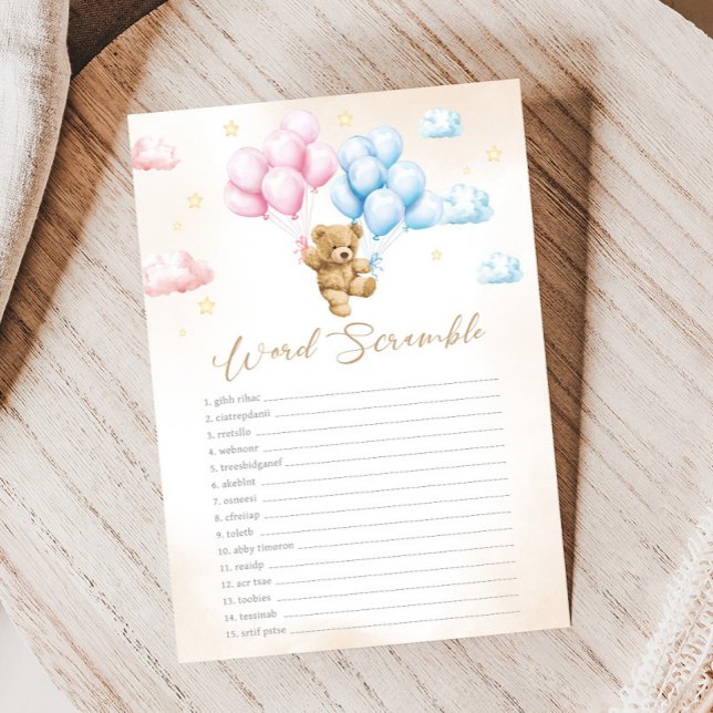 Jogo de Desembaralhar Palavras Revelação de Gênero (Bear Gender Reveal Game)