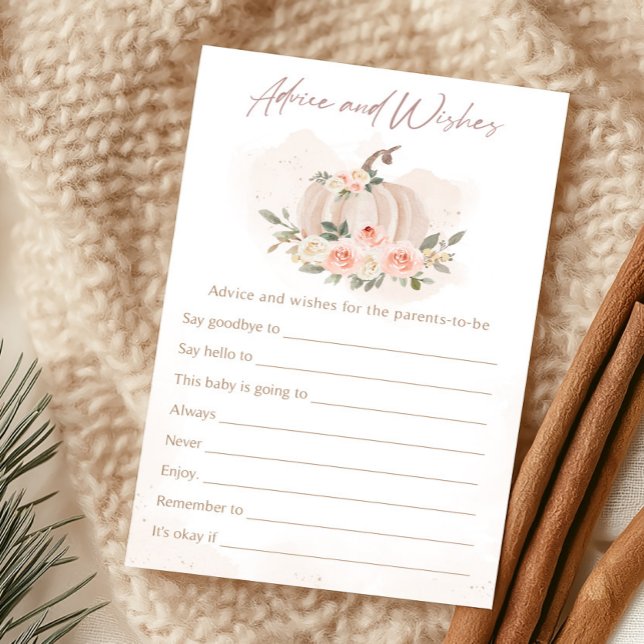 Jogo de Dicas e Desejos para Abóbora Rosa Corada (Girl Blush Pumpkin Baby Shower Advice and Wishes Game)