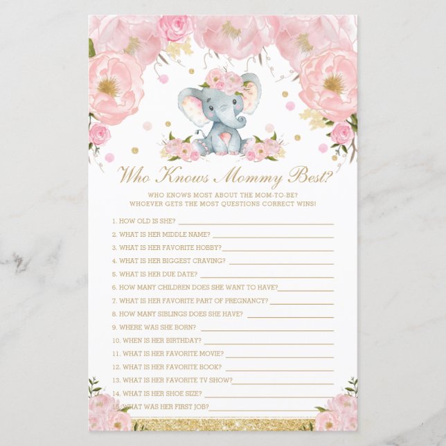 Jogo de Elefante Floral Blush Quem Conhece Melhor  (Frente)