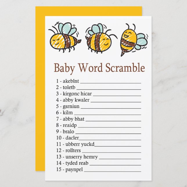 jogo de embaralhar palavras Bumble Bee Baby (Frente/Verso)