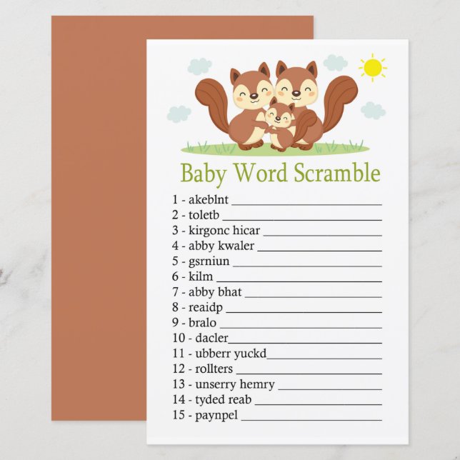 Jogo de embaralhar palavras do bebê raposa sonolen (Frente/Verso)