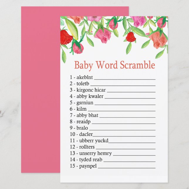 jogo de embaralhar palavras Rose Baby (Frente/Verso)