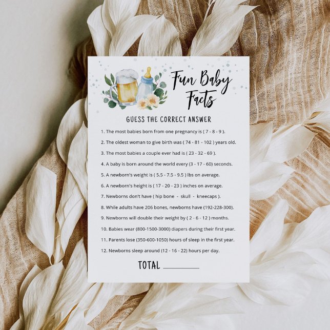 Jogo de Fatos Divertidos para Bebê Cartão Bebê Est (Beer and Floral Baby is Brewing Baby Shower Fun Baby Facts Game Card)