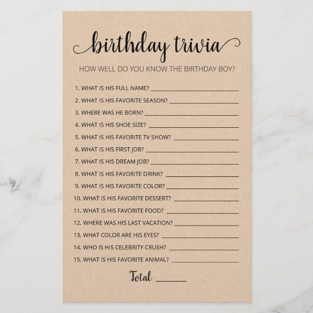 Jogo de festa de aniversário editável trivia (Frente)