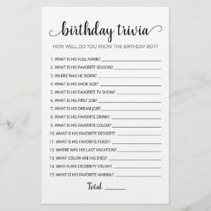 Jogo de festa de aniversário editável trivia de an